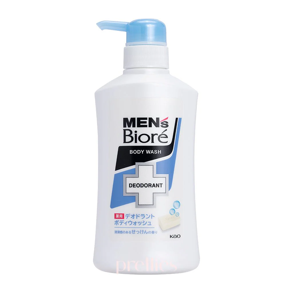 BIORE Men's Deodorant Body Wash 440ml (Clean Soap Mint Scent - Light Blue)