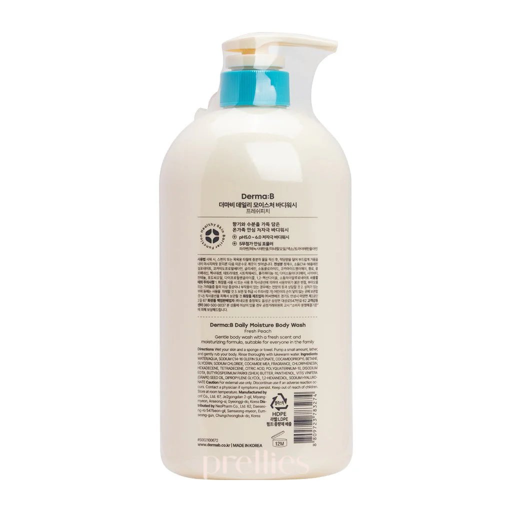 DERMA:B Daily Moisture Body Wash 1000ml (Fresh Peach) - Image 4