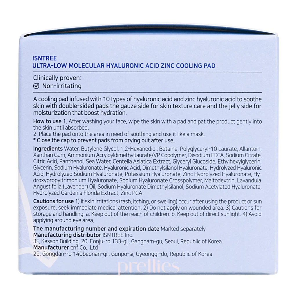 ISNTREE Ultra-Low Molecular Hyaluronic Acid Zinc Cooling Pad 150ml/60pcs - Image 5