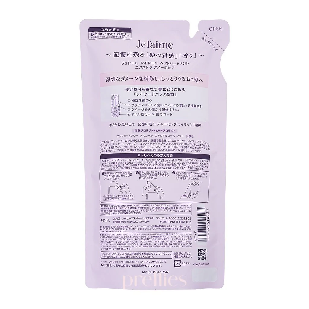 KOSE Je l'aime Layered Hair Treatment - Extra Damage Care (Refill) 340ml (Pink) - Image 2