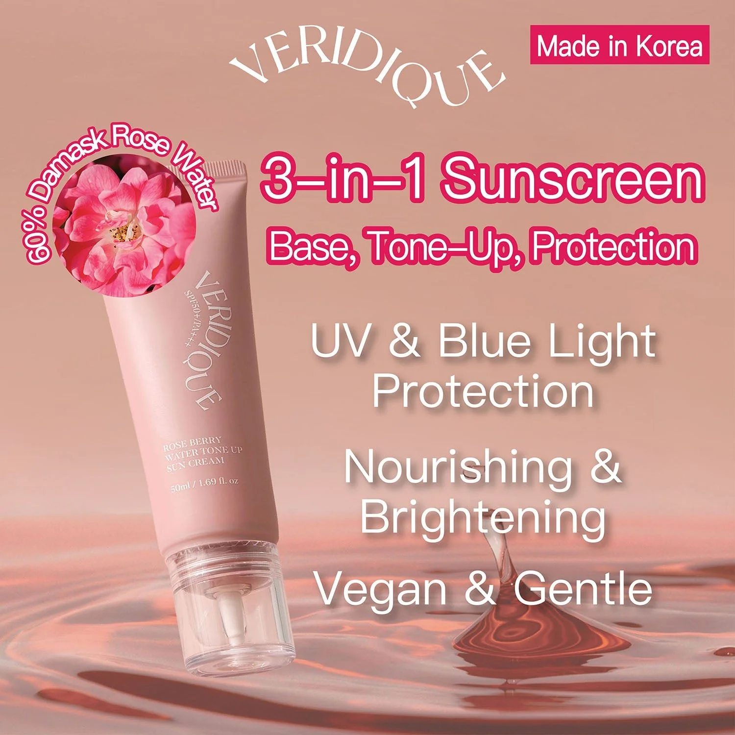 Veridique Rose Berry Water Tone Up Suncream 50ml - Image 2